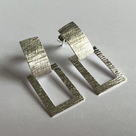 Frosted Silver Earrings Rectangulo 